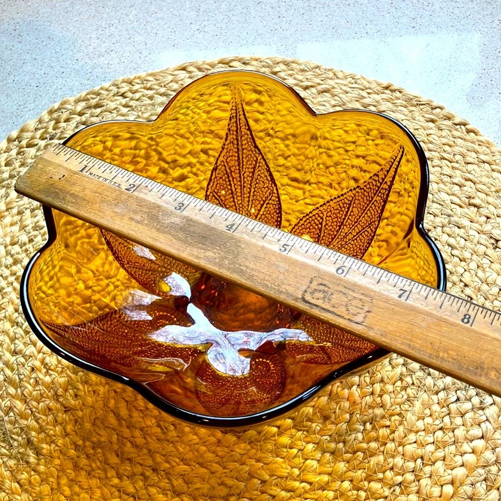 Vintage Amber Bowl with Leaf Pattern